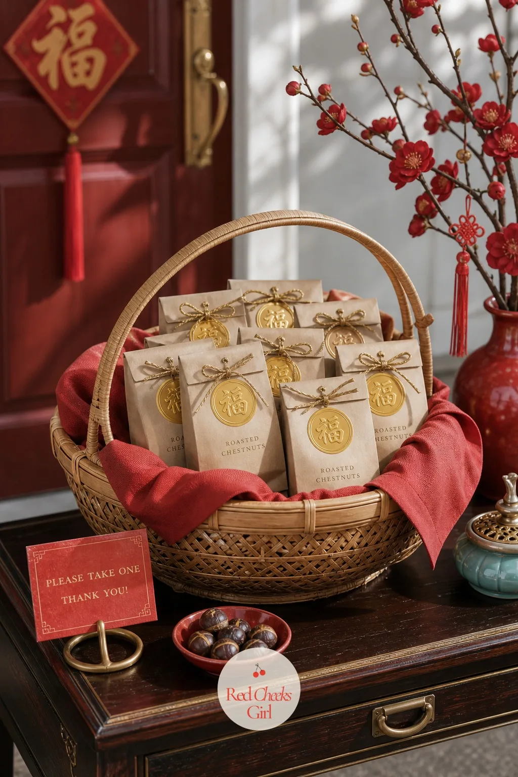 Roasted Chestnut Send-Off Basket — Korean Seollal meals lean on roasted chestnuts both as a dish and as something to share with departing family, a small