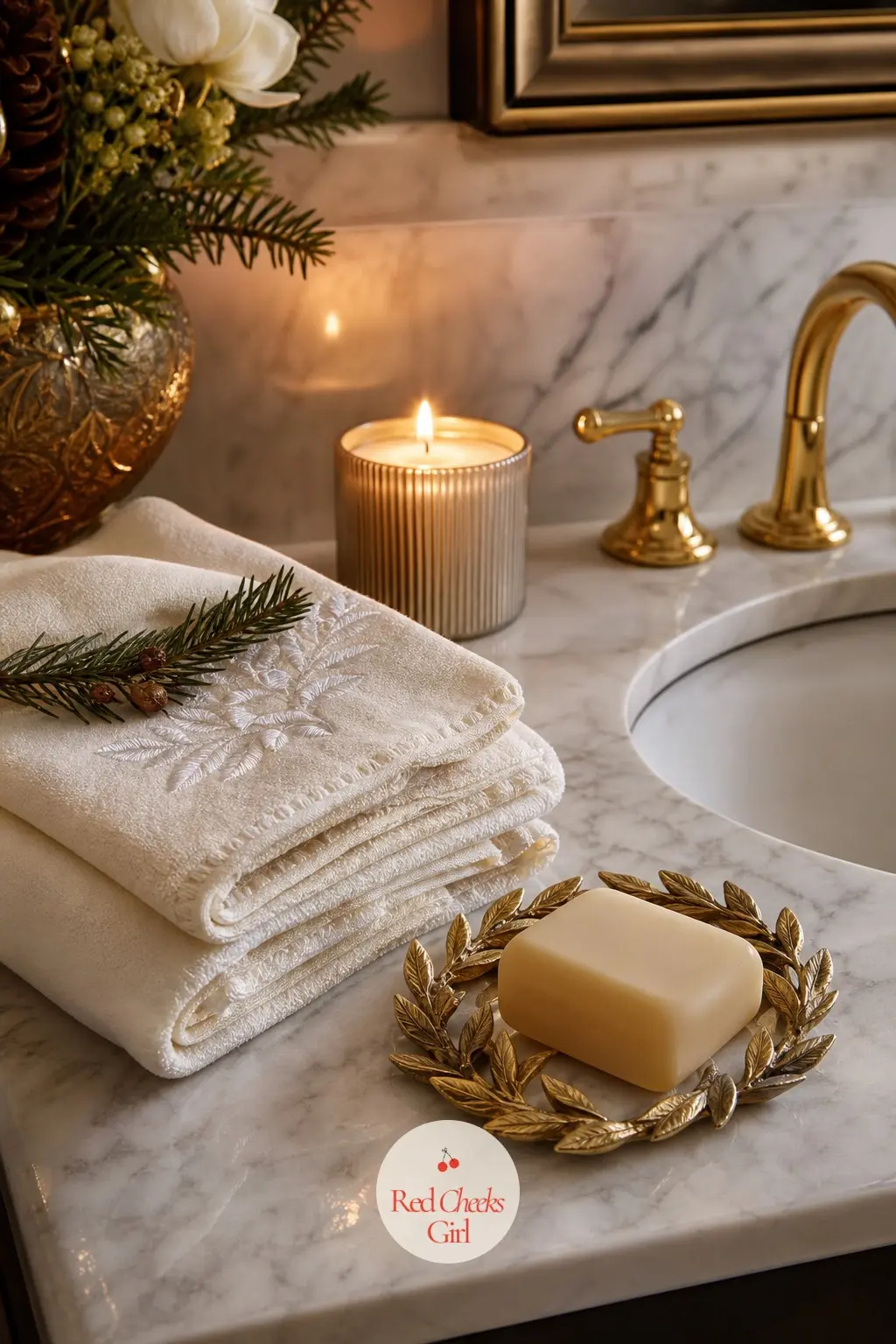 The Powder Room, Small and Flawless — One stack of ivory hand towels, one bar of good soap, and a single candle lit before guests arrive, the smallest room in