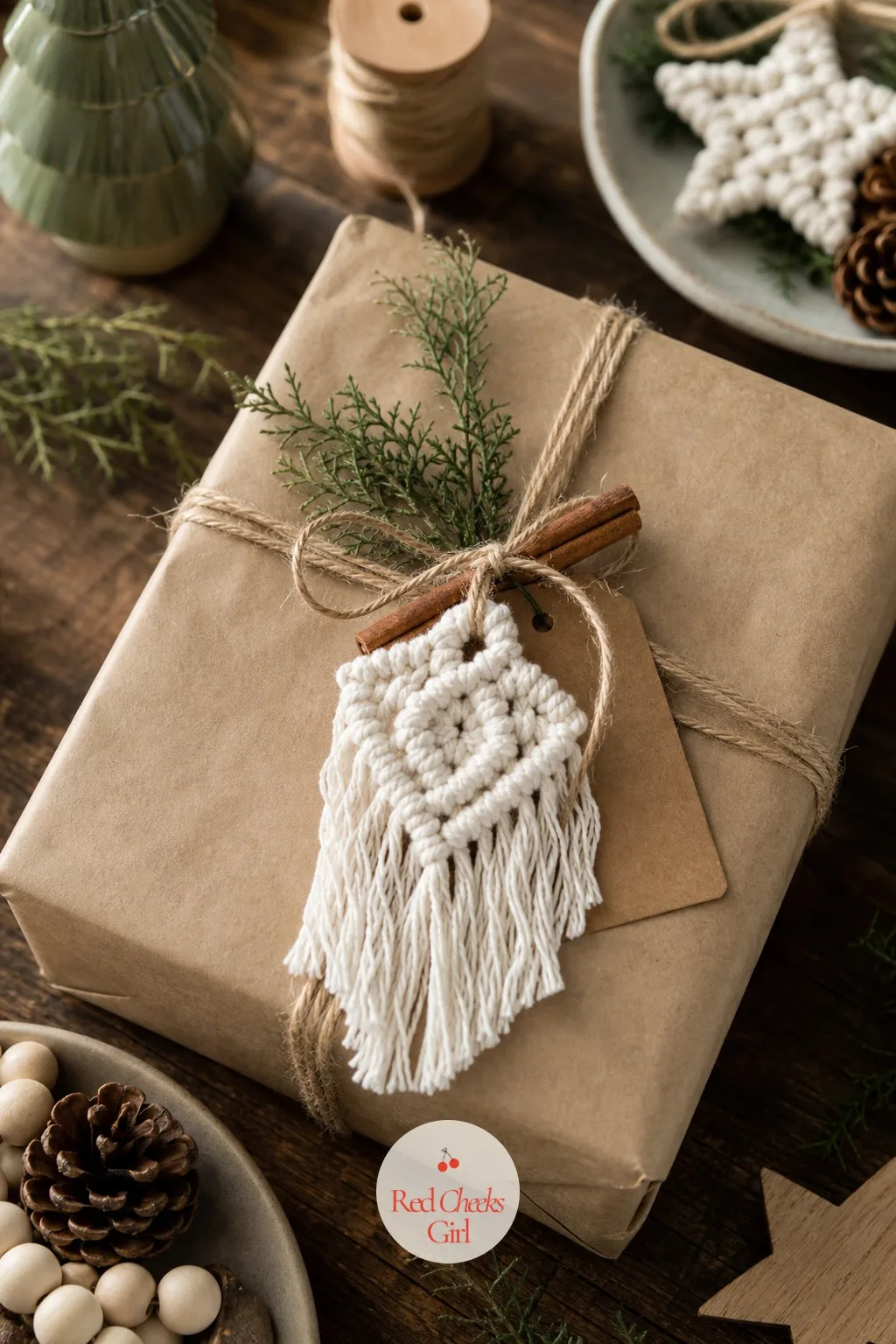 Macrame Gift Tag Topper — A ribbon bow is fine. Macrame christmas ornaments diy