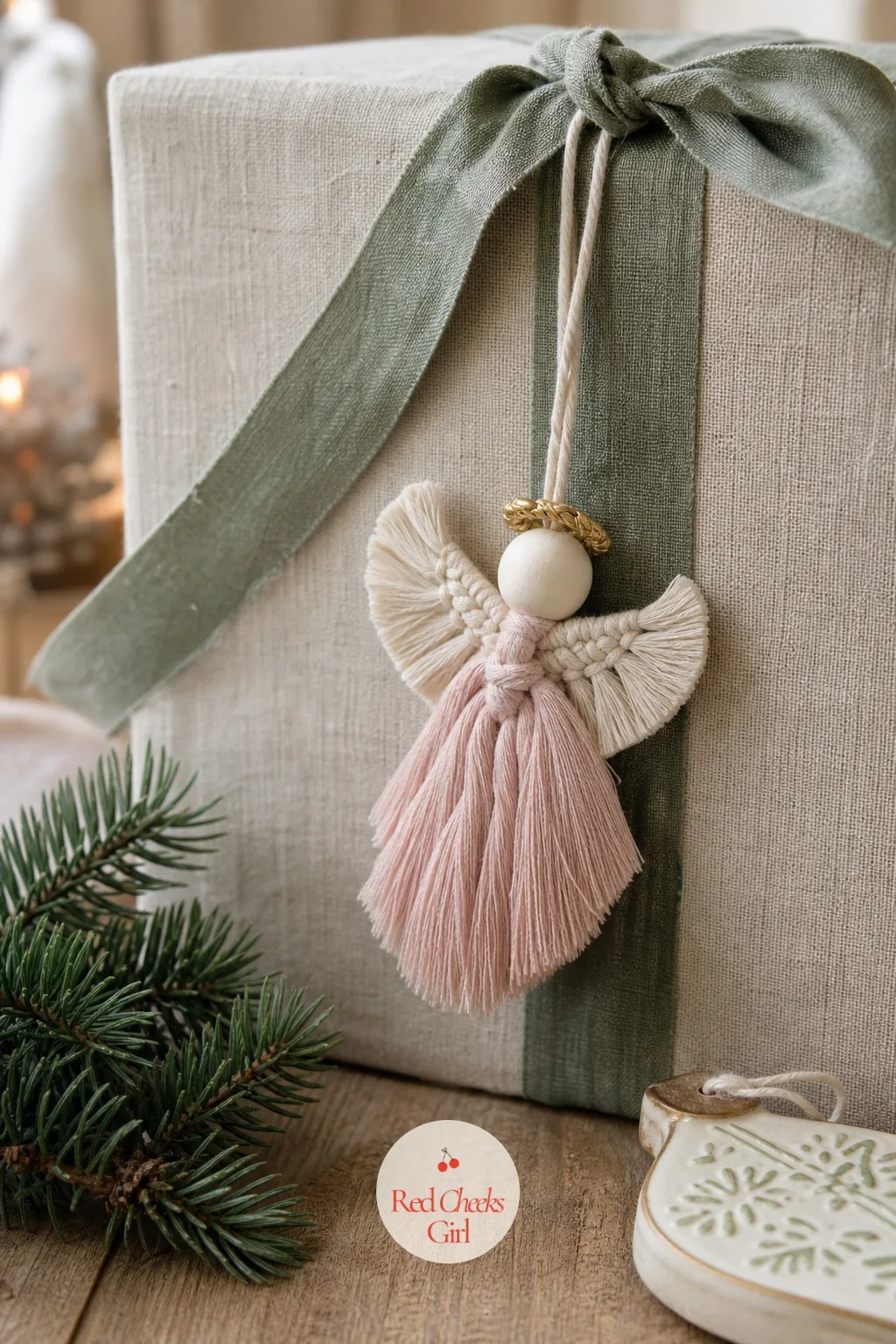 Mini Macrame Angel — An angel ornament usually arrives in gold plastic with a stiff plastic face. Macrame christmas ornaments diy