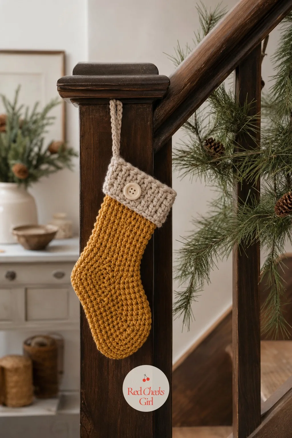 Woven Stocking Ornament — A flat macrame panel, folded and cinched at the ankle, turns into a stocking shape with almost no extra knots beyond the ones already