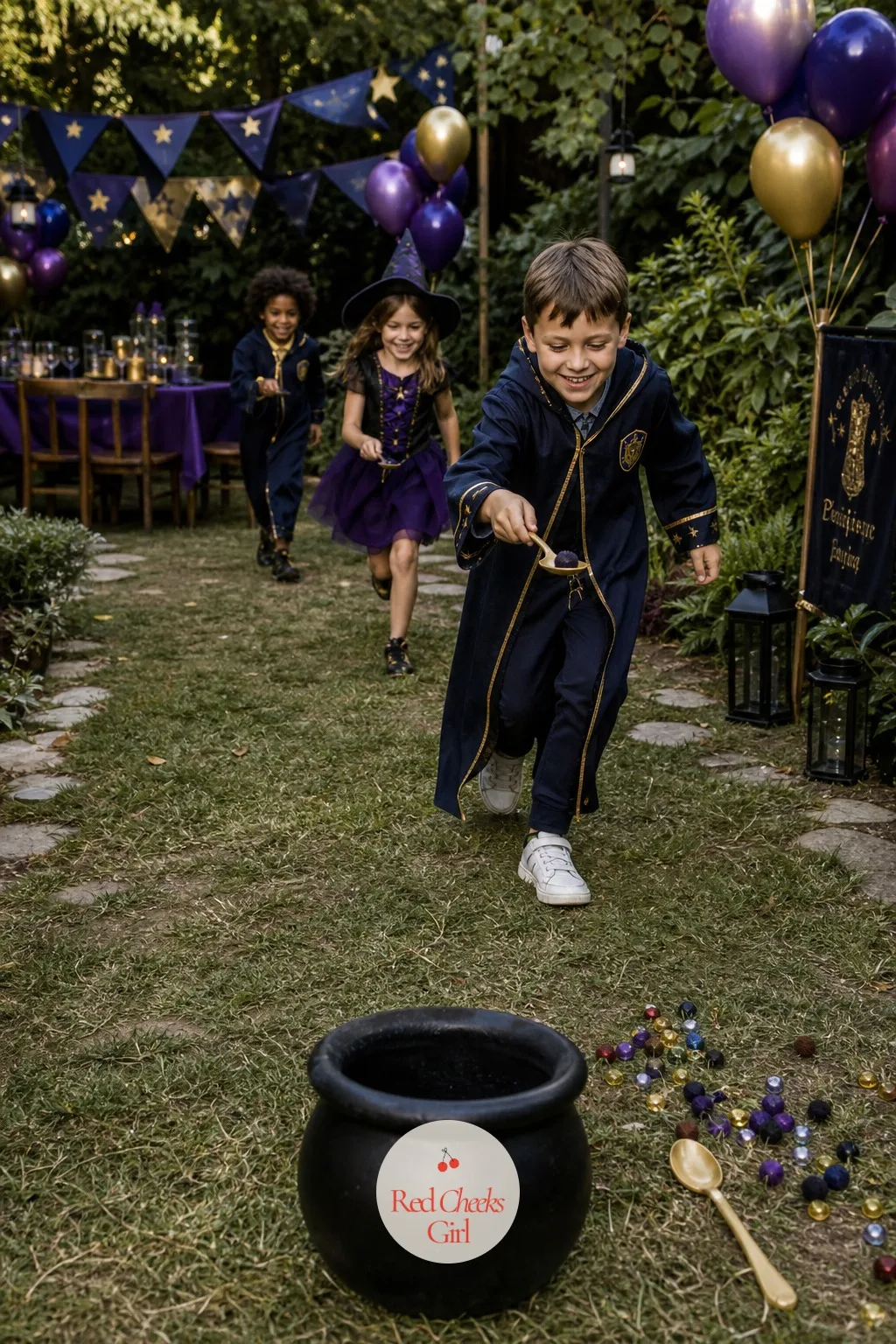 Cauldron Ingredient Relay Race — A plain relay race with no story behind it is just running back and forth. Magic birthday party