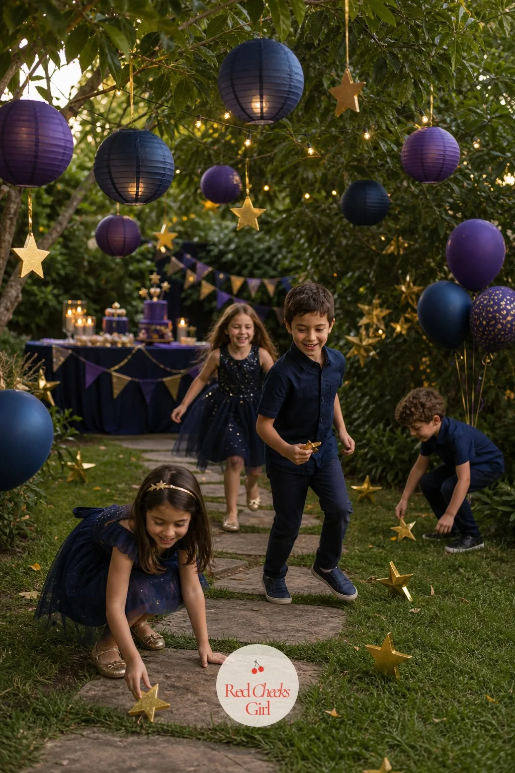 Garden Star Hunt among Hanging Lanterns — A scavenger hunt with no shape to it loses a five year old within minutes. Magic birthday party
