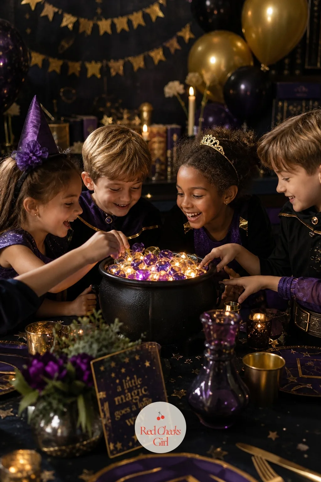 Glowing Cauldron Candy Station — A bowl of sweets on a table is just a bowl of sweets. Magic birthday party