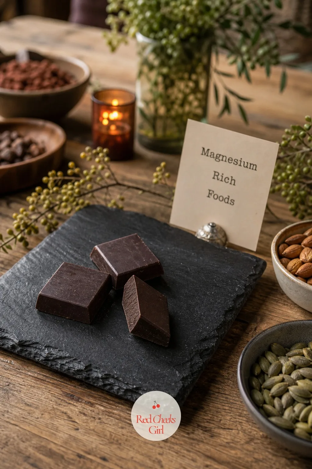 Dark Chocolate — Dark chocolate, the kind with a high cocoa percentage, is the one entry on this list nobody has to be convinced to eat. Magnesium rich foods