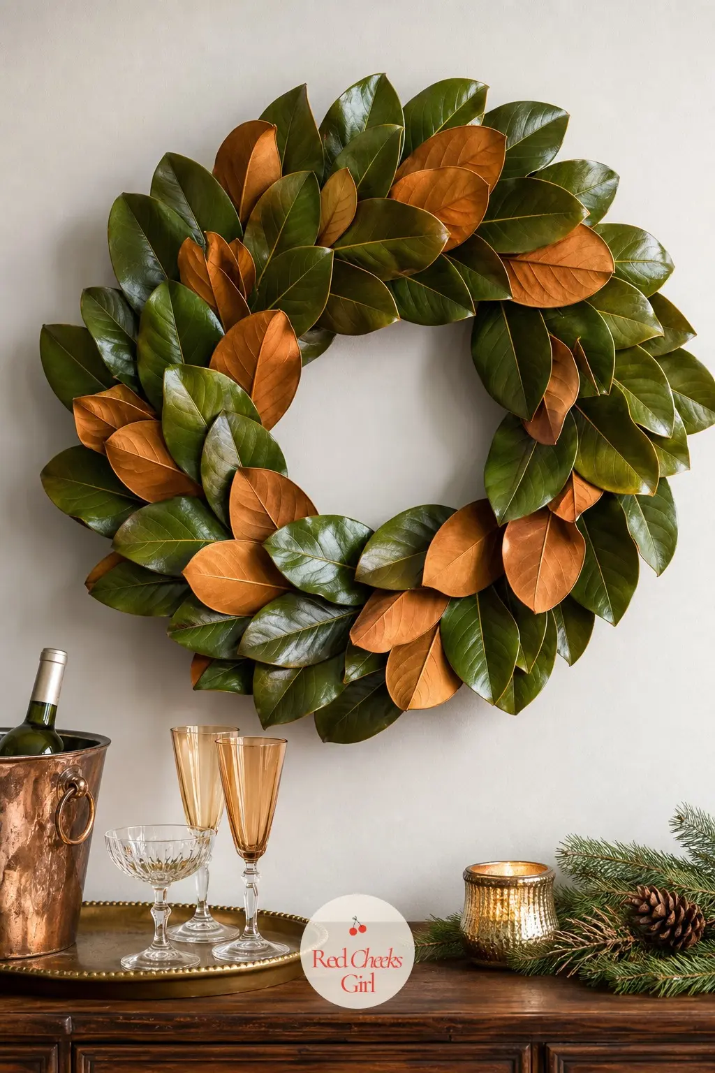 A Mod Podge-Preserved Magnolia Wreath for the Dining Room Wall — For a wreath that needs to survive indoors through several dinners, Mod Podge is the standard
