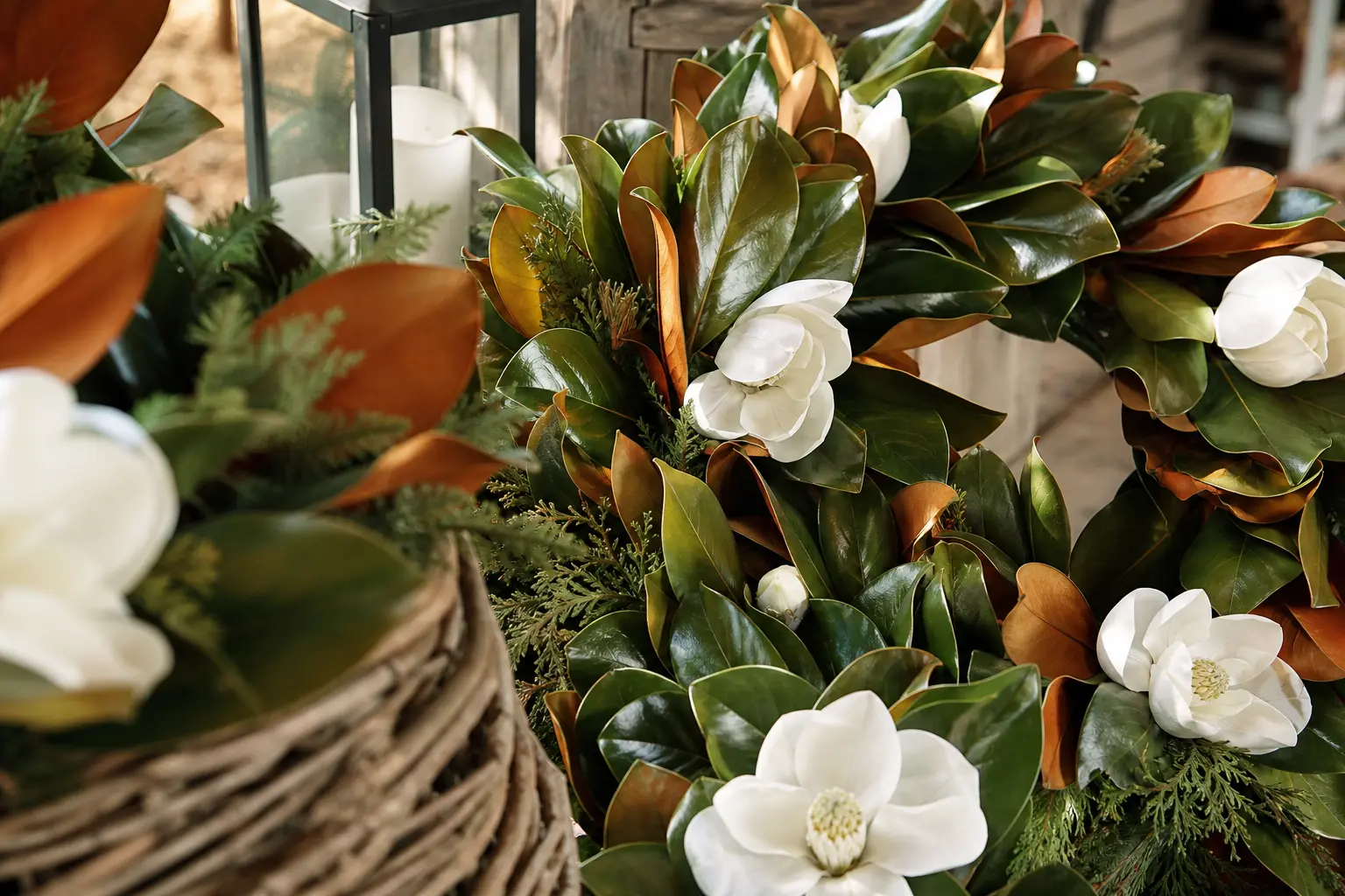 11 Magnolia Wreaths With Glossy Bronze Leaves and Southern Christmas Grace
