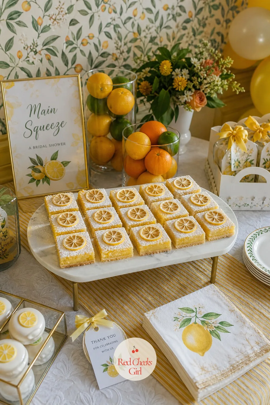 Lemon Bars — Next to the cake, something guests can pick up with their fingers keeps the dessert table moving instead of everyone waiting for a slice. Main