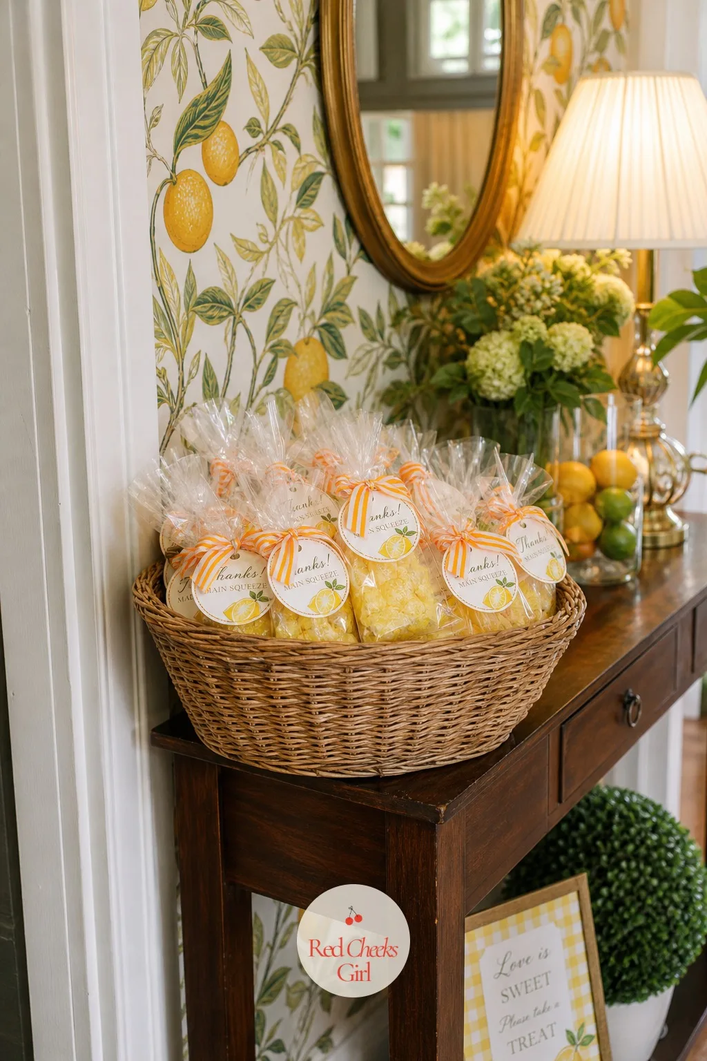 Lemon Drop Candy Favor Bags — The last thing a guest grabs on her way out should be quick to pick up and light to carry, and a small bag of candy fills that
