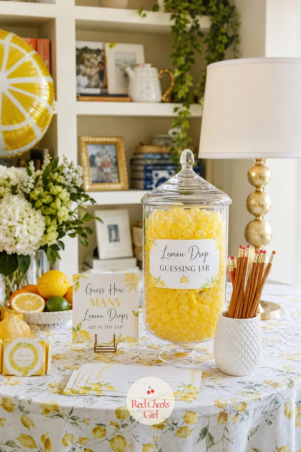 Lemon Drop Guessing Jar — Guests like a game they can play standing with a drink in hand, and a guessing jar asks for nothing more than a glance and a guess
