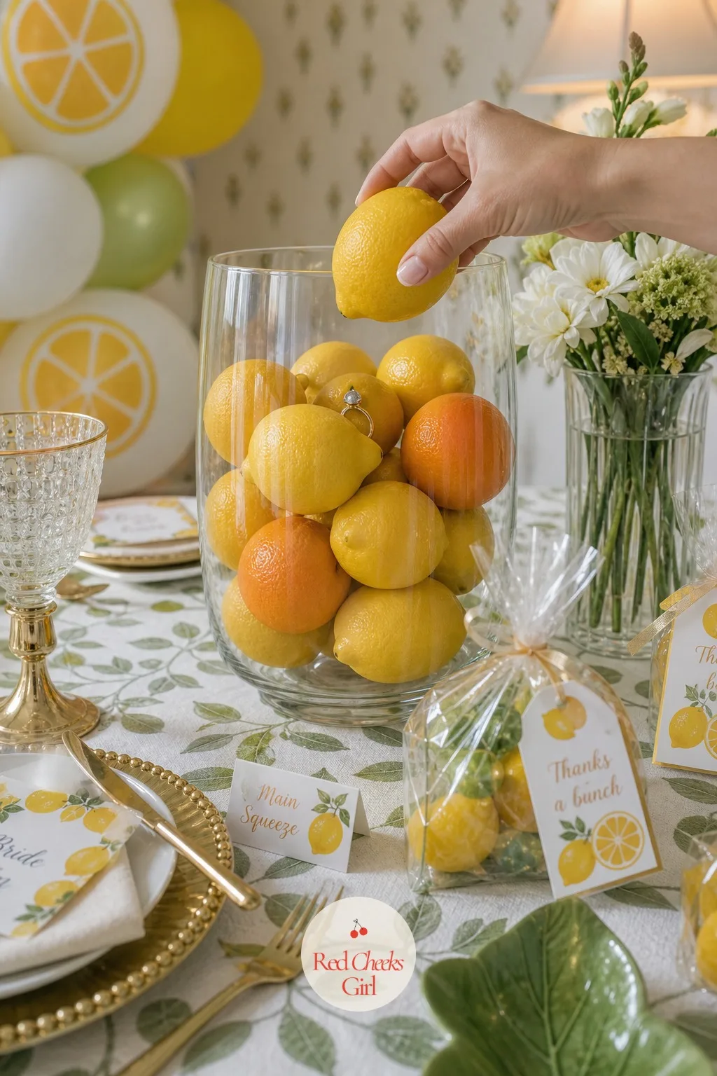 Lemon Ring Hunt — A small hidden surprise keeps guests looking at the table decor rather than their phones, and this one hides in plain sight among the fruit