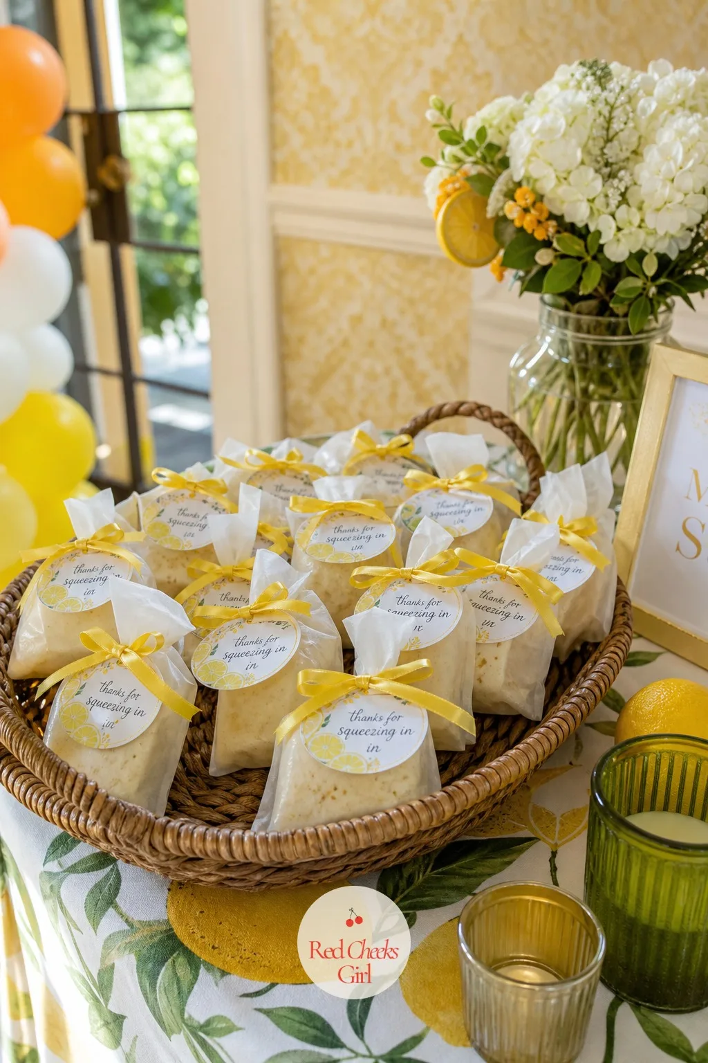 Lemon Soap Favors — The favor table sits near the door, small and easy to miss unless it is arranged to catch the eye on the way out, which is exactly where a