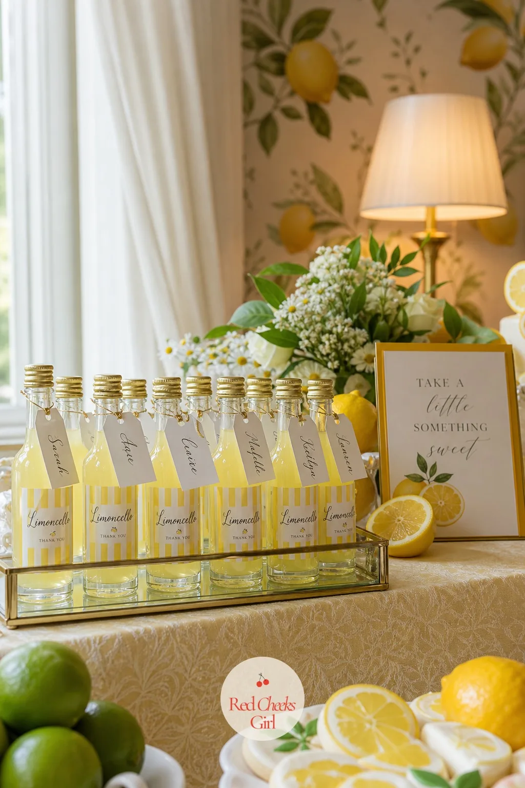Mini Limoncello Favor Bottles — For a guest list old enough to appreciate it, a small bottle to take home does more than a candy ever could, and it costs about