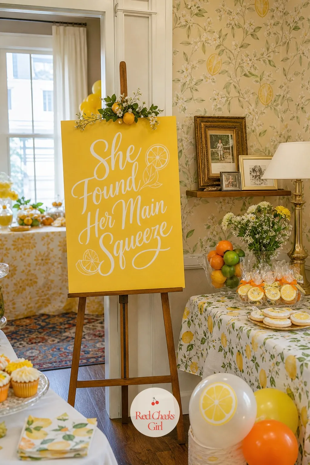 'She Found Her Main Squeeze' Welcome Sign — Guests should know the joke before they have taken their coats off. Main squeeze bridal shower theme