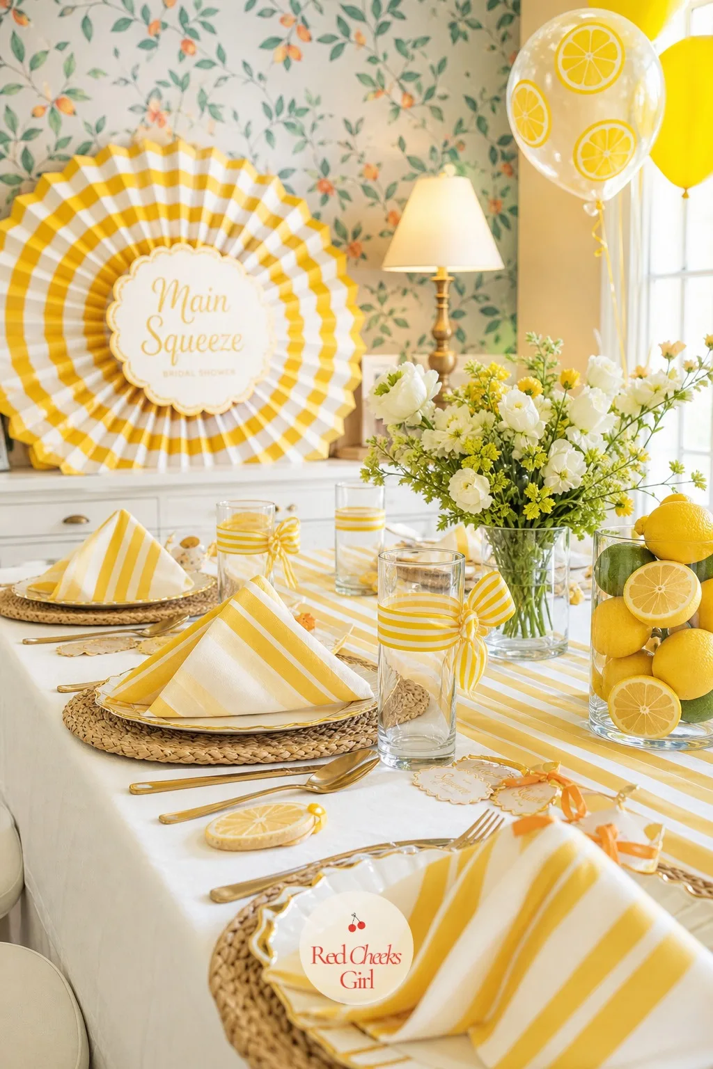Yellow And White Striped Table Accents — Between the big moves, the table needs a quieter pattern to rest the eye on, and a crisp stripe does exactly that