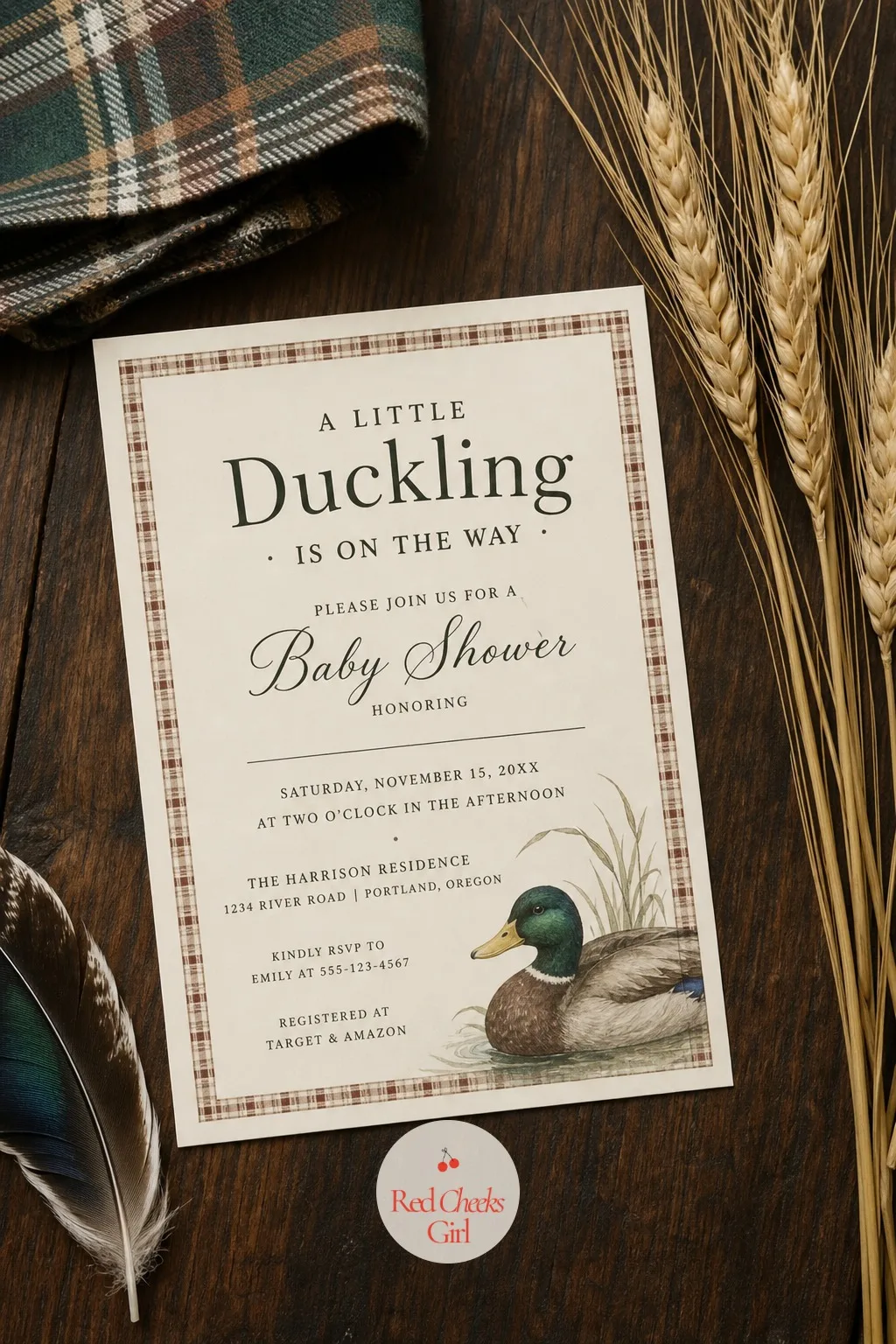 The 'A Little Duckling Is on the Way' Invitation — She will ask why not just a plain blue card with a stork on it. Mallard duck baby shower ideas
