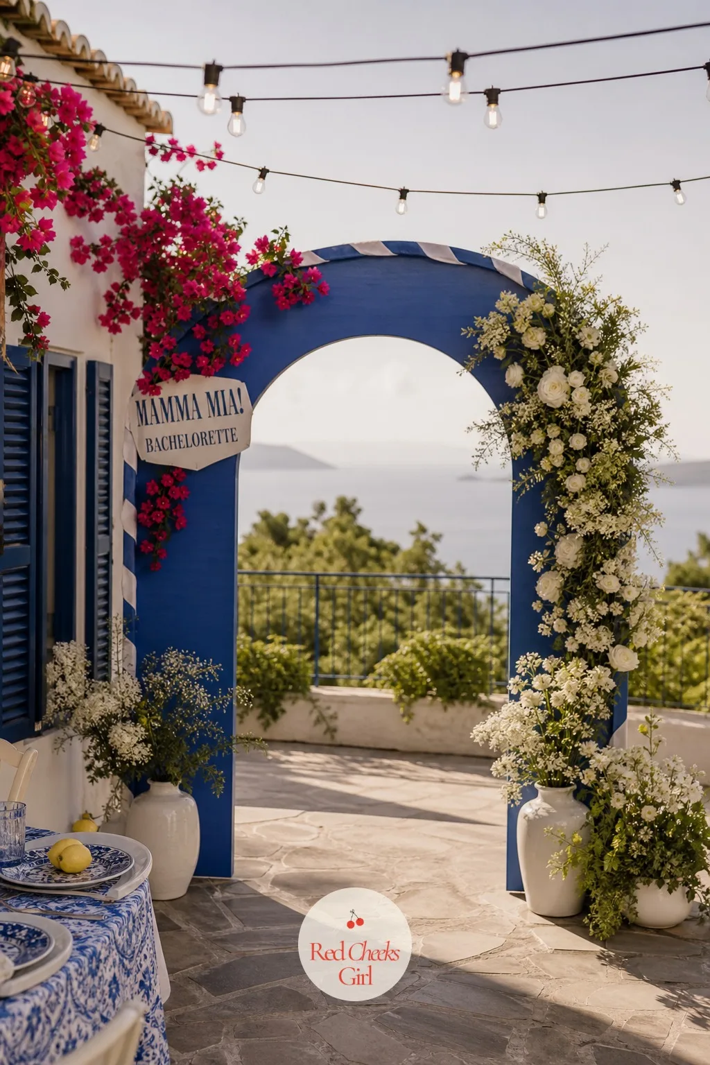 Blue Arched Photo Doorway — Give the group one spot built purely for the photo everyone actually wants: a free standing arch, not a backdrop they have to turn