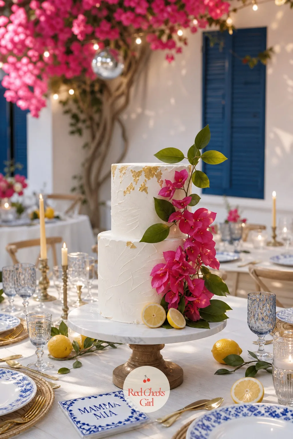 Boho Citrus and Bougainvillea Cake — She would say a cake needs fondant and a topper; this one needs neither. Mamma mia bachelorette party