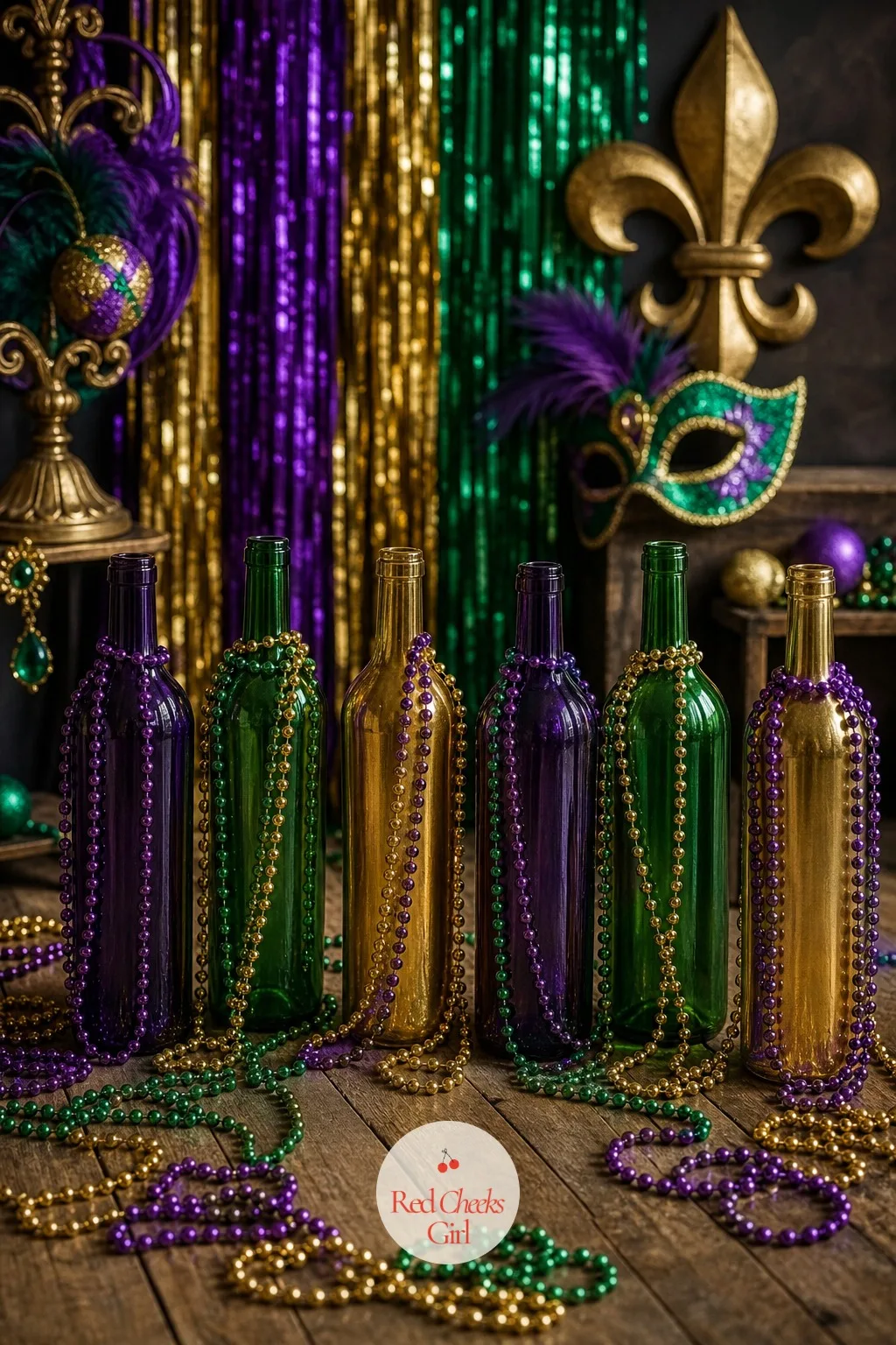 Bead Toss Onto Bottle Necks — A pile of mardi gras beads does more than hang around someone's neck, it makes a perfectly good ring toss game once a few empty