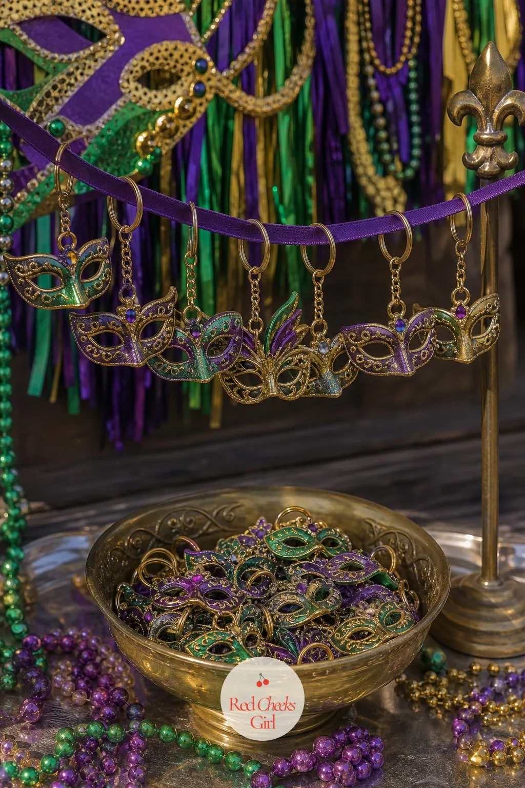 Mini Masquerade Mask Keychains — Not every guest wants a sweet on the way out, and a tiny mask on a keyring gives the ones who do not a different kind of