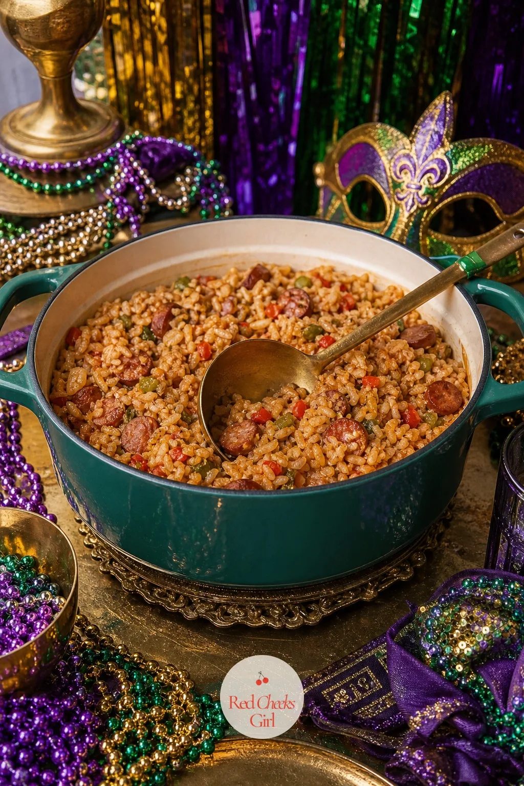 A Pot Of Jambalaya — Ask a room to serve itself and half of them will hover by the stove asking if they can help. Mardi gras party