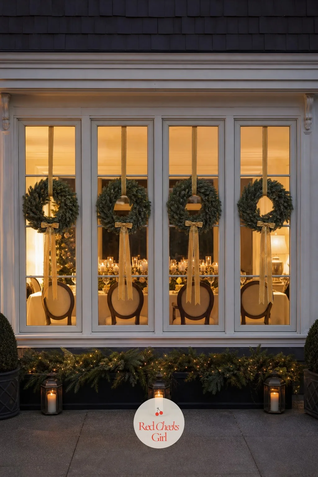Each Window, Wreathed — A dark window at dusk undoes the whole front of the house no matter how good the door looks. Martha stewart christmas decorations