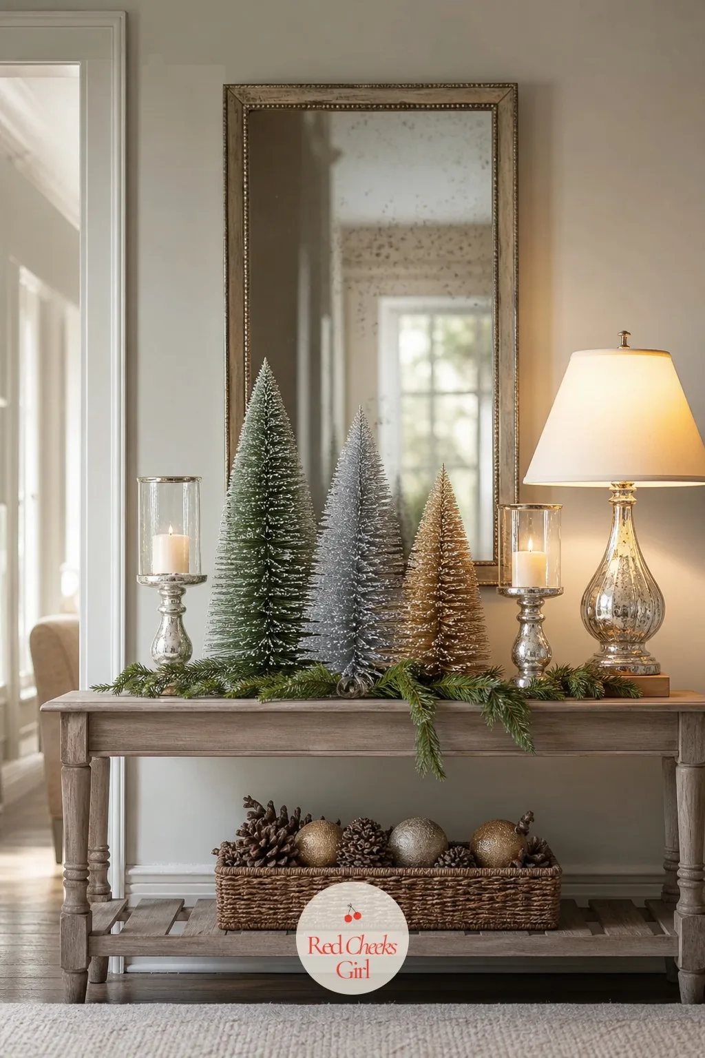 The Entry Console — An empty console table under the mirror looks bare the moment coats start piling onto it. Martha stewart christmas decorations