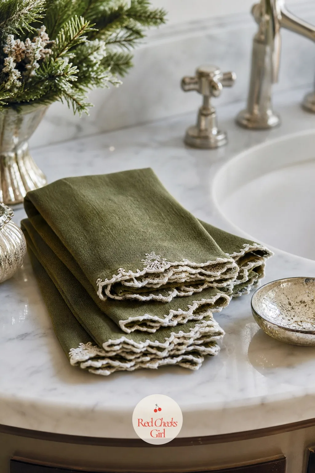 The Hand Towels — A guest standing alone at the sink has nowhere else to look but the towel rack, so a tired everyday towel undoes the rest of the house in one