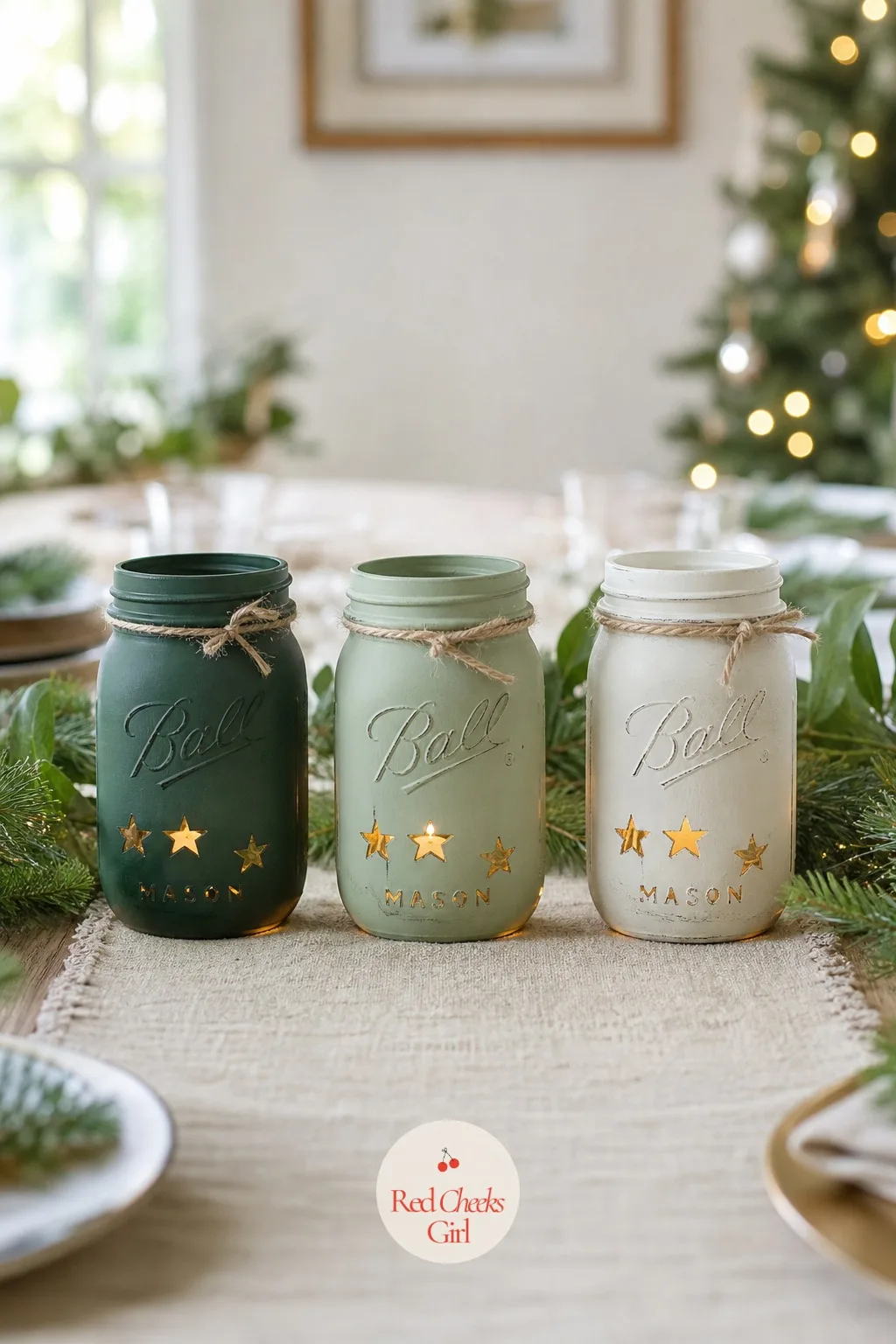 Chalk Paint Ombre Forest Green Trio — A row of jars painted one flat colour can look more like storage than decor. Mason jar christmas crafts