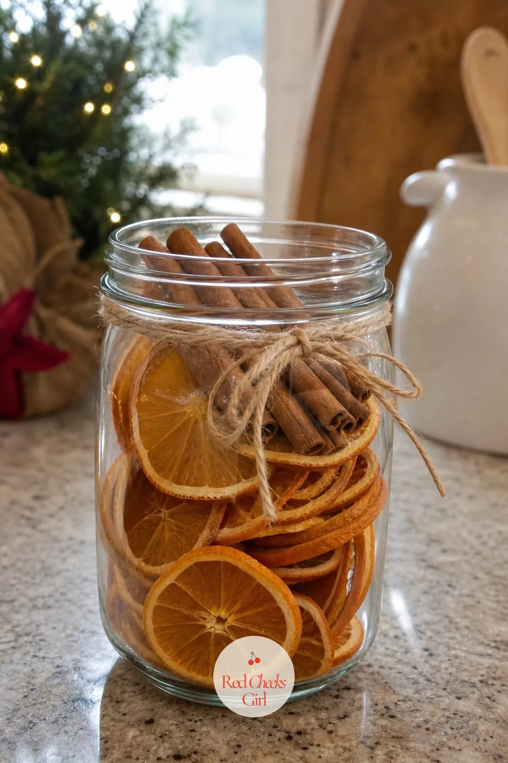 Dried Orange and Cinnamon Jar — A kitchen counter at Christmas usually smells like whatever is baking, which is lovely until the oven is off. Mason jar