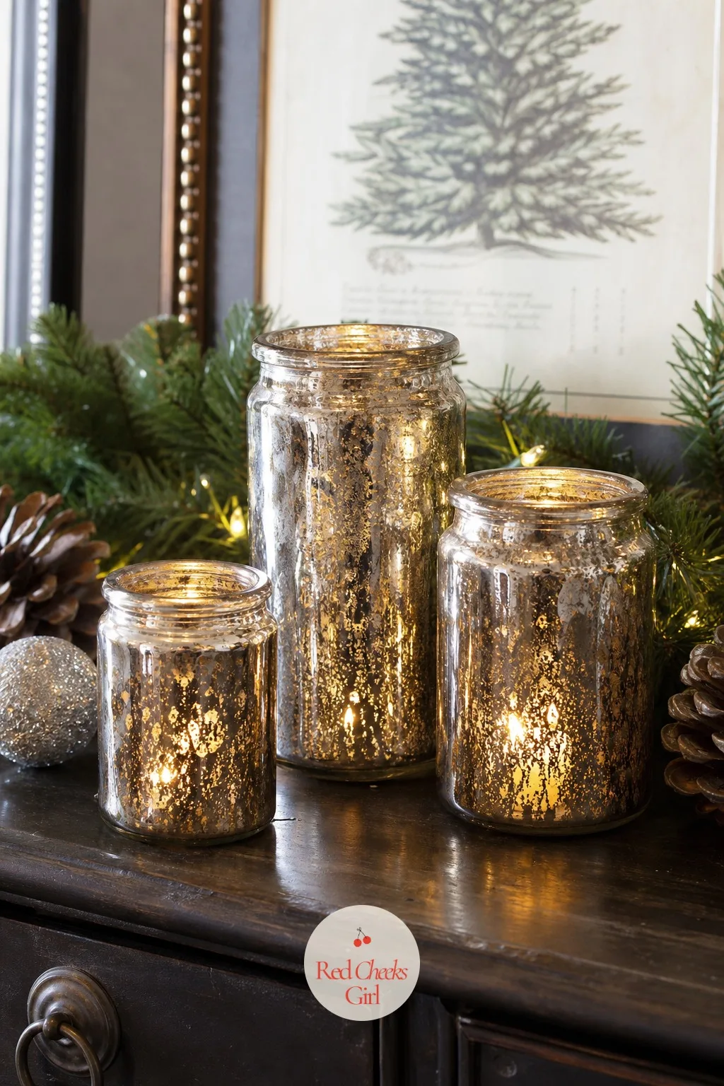 Mercury Glass Votive Trio — Plain glass can look a little flat under warm bulbs, especially next to anything gold or silver already on the table. Mason jar