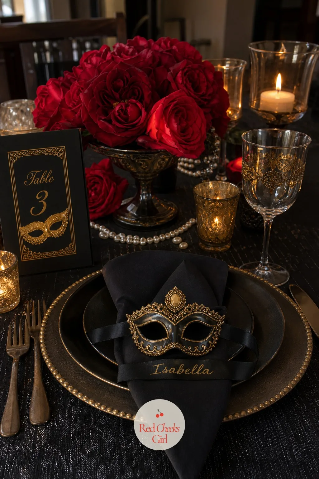 Mini Masks Standing In as Place Cards — Name cards feel like a wedding, not a masquerade, so swap them for something that matches the night instead. Masquerade