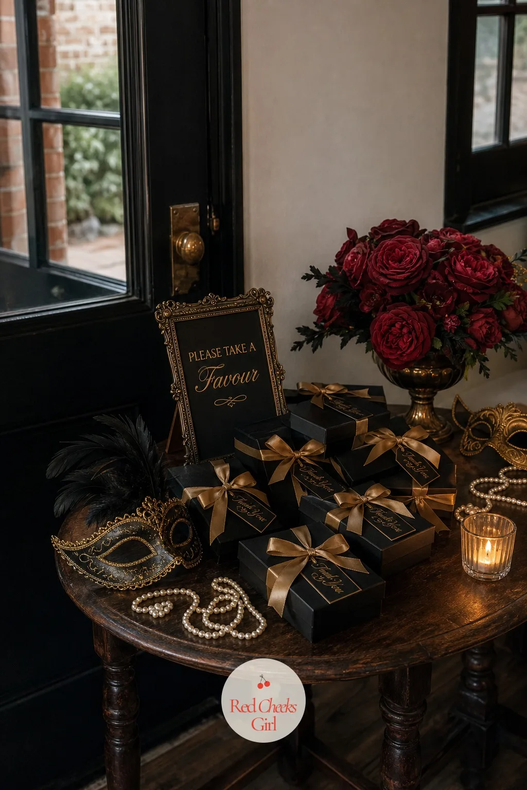 A Small Favour Table by the Door — Guests leaving empty handed makes a good night feel like it just stopped rather than ended properly. Masquerade party