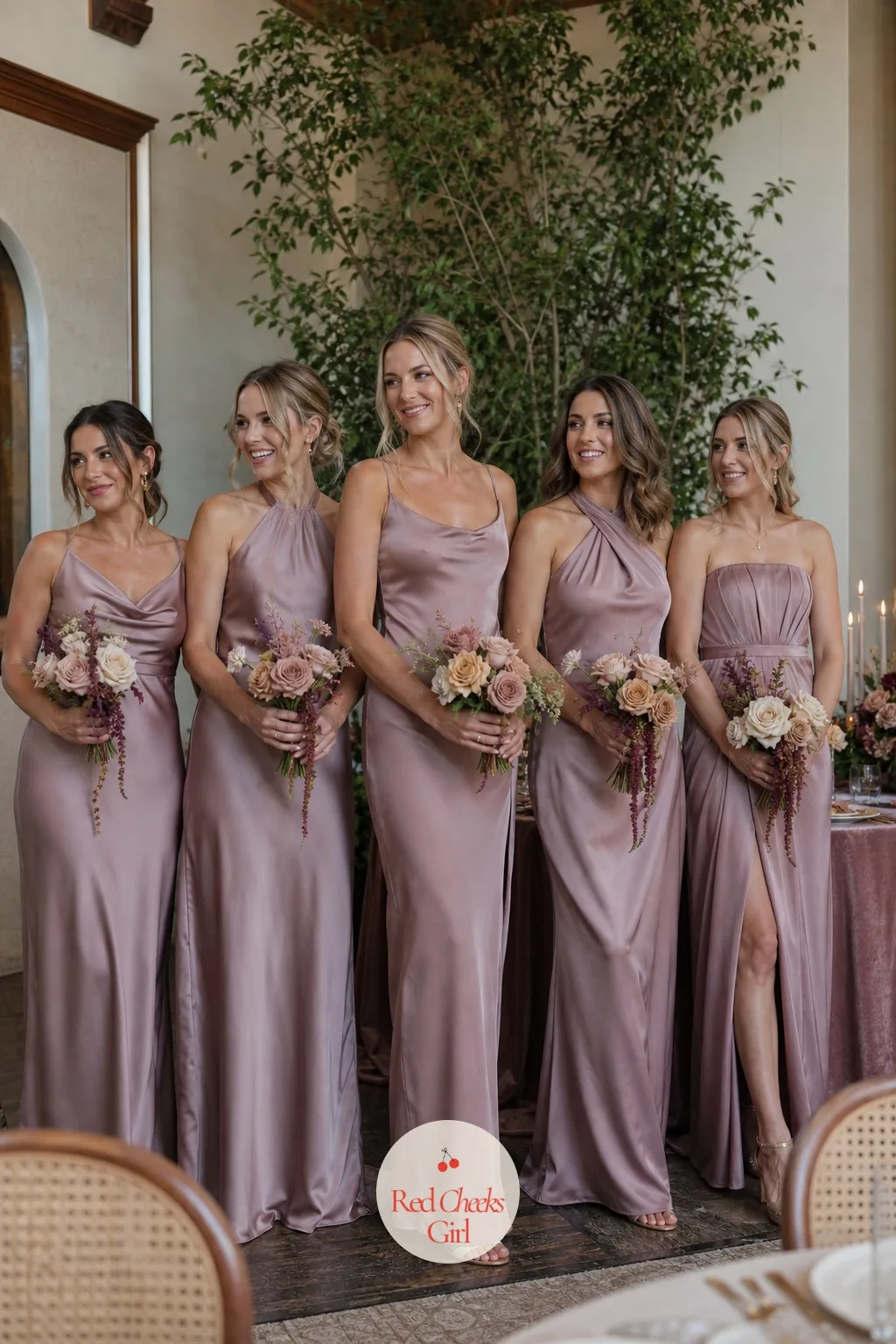 The Bridesmaid Dresses — Nobody wants a row of bridesmaids who look like they wandered in from five different weddings. Mauve wedding