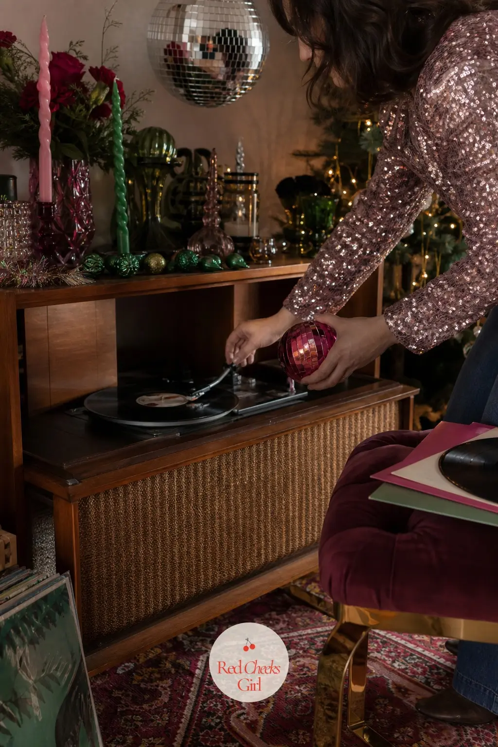 The Record Player Corner, Dressed for Dancing All Night — This small corner is built for the part of the night when dinner is long over and nobody wants to go