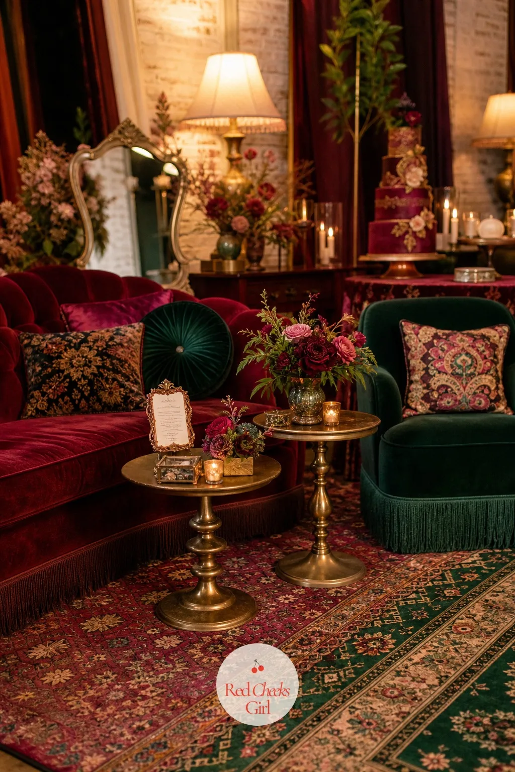 A Lounge With Vintage Rugs and Velvet Seating — Cocktail hour with nowhere to sit but a dinner chair sends guests straight to the bar and keeps them there.
