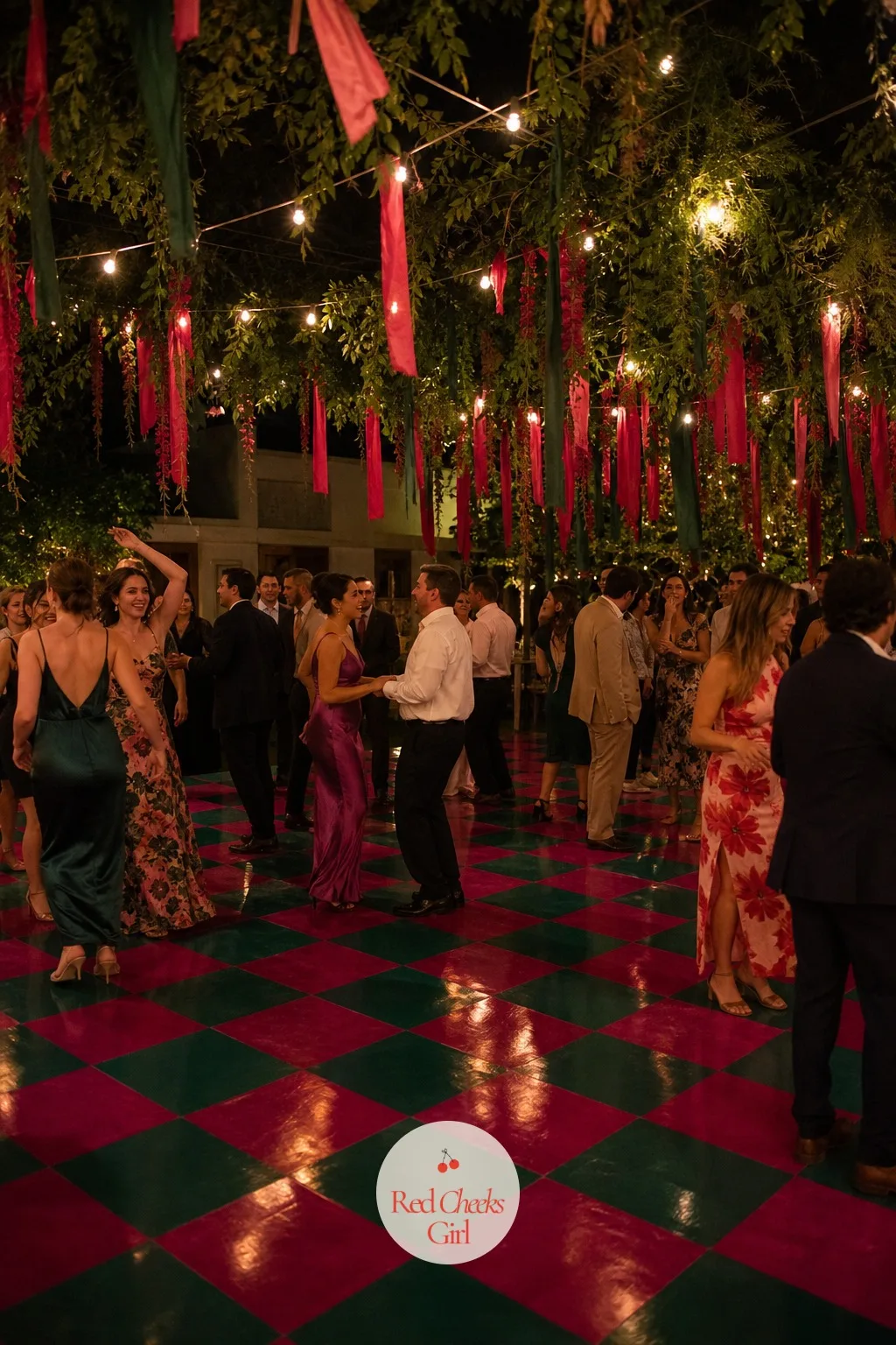 A Patterned Dance Floor — A plain parquet floor under all this color looks like filler. Maximalist wedding decor