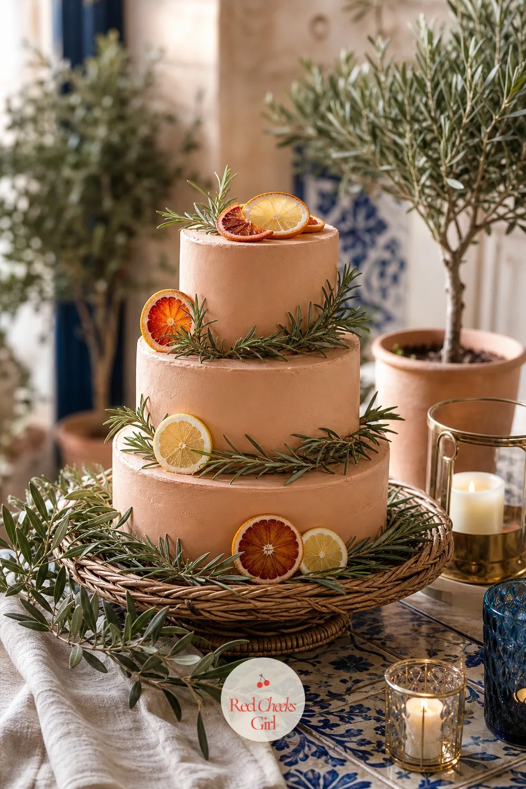 Cake Dressed in Citrus and Herbs — A smooth white cake looks like it belongs at any other wedding, and that is the whole argument for dressing it differently