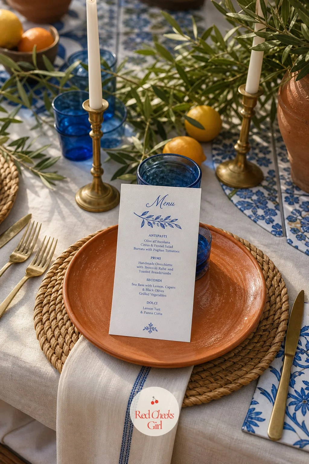 Woven Rattan Chargers and Menus — A plain paper menu card looks fine, but a woven charger underneath every place setting is the kind of detail a guest actually