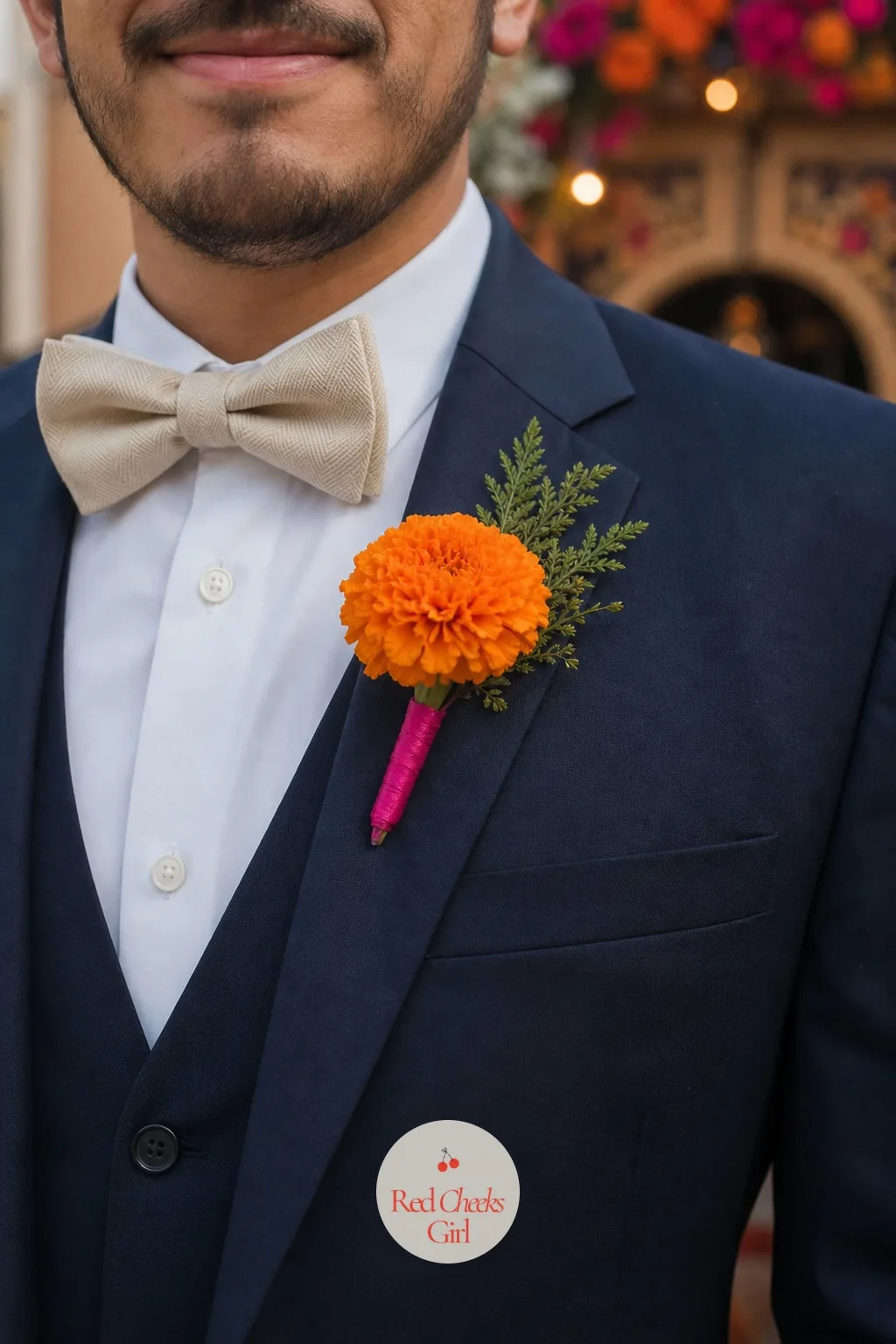 The Groom's Boutonniere — One bloom is enough here, and it should echo the bouquet without competing with it. Mexican wedding