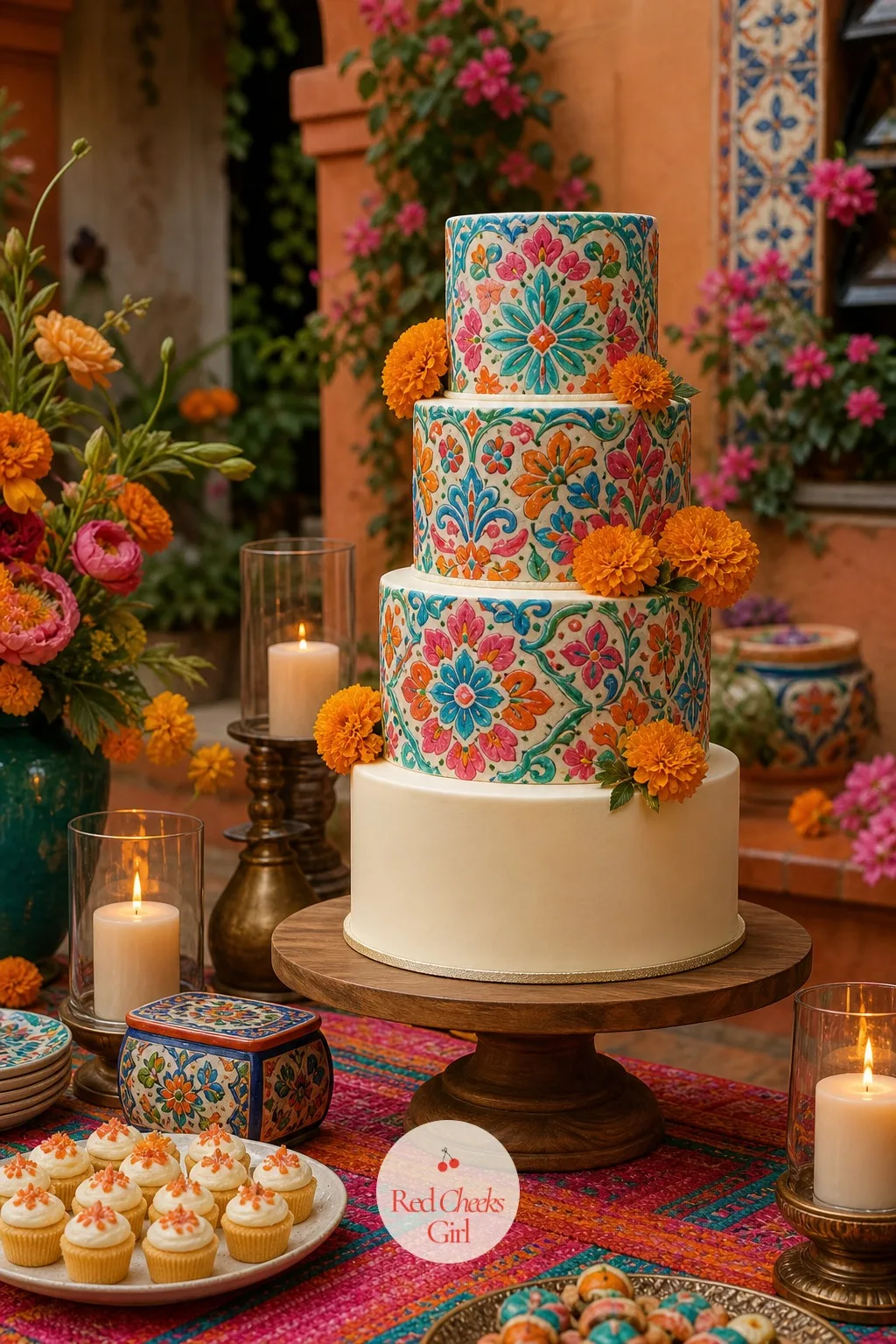 The Painted Tile Wedding Cake — This is the one piece on the dessert table that cannot be anything other than ordered. Mexican wedding