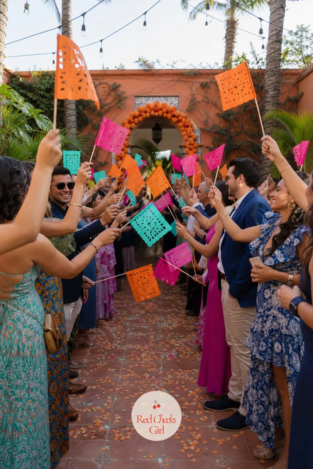 The Papel Picado Confetti Send-Off — The last thing guests do before the car pulls away. Mexican wedding