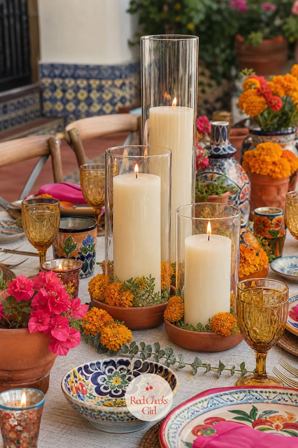The Tall Glass Candles — Once the sun drops, this is what holds the table together. Mexican wedding