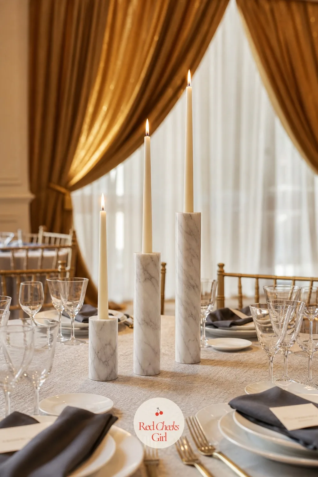 Graduated Taper Trio in Marble Holders — Three candles of exactly the same height look like an accident waiting to happen the first time one burns faster.