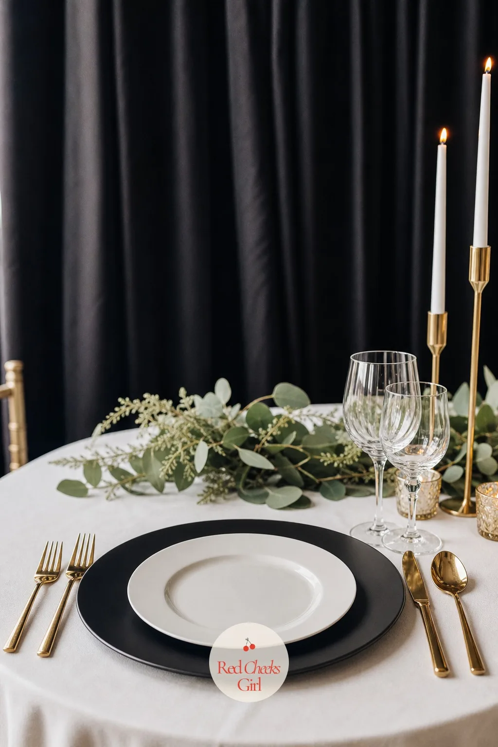Matte Black Charger With a White Plate — A charger plate usually exists just to look expensive under the real plate. Minimalist wedding table decor