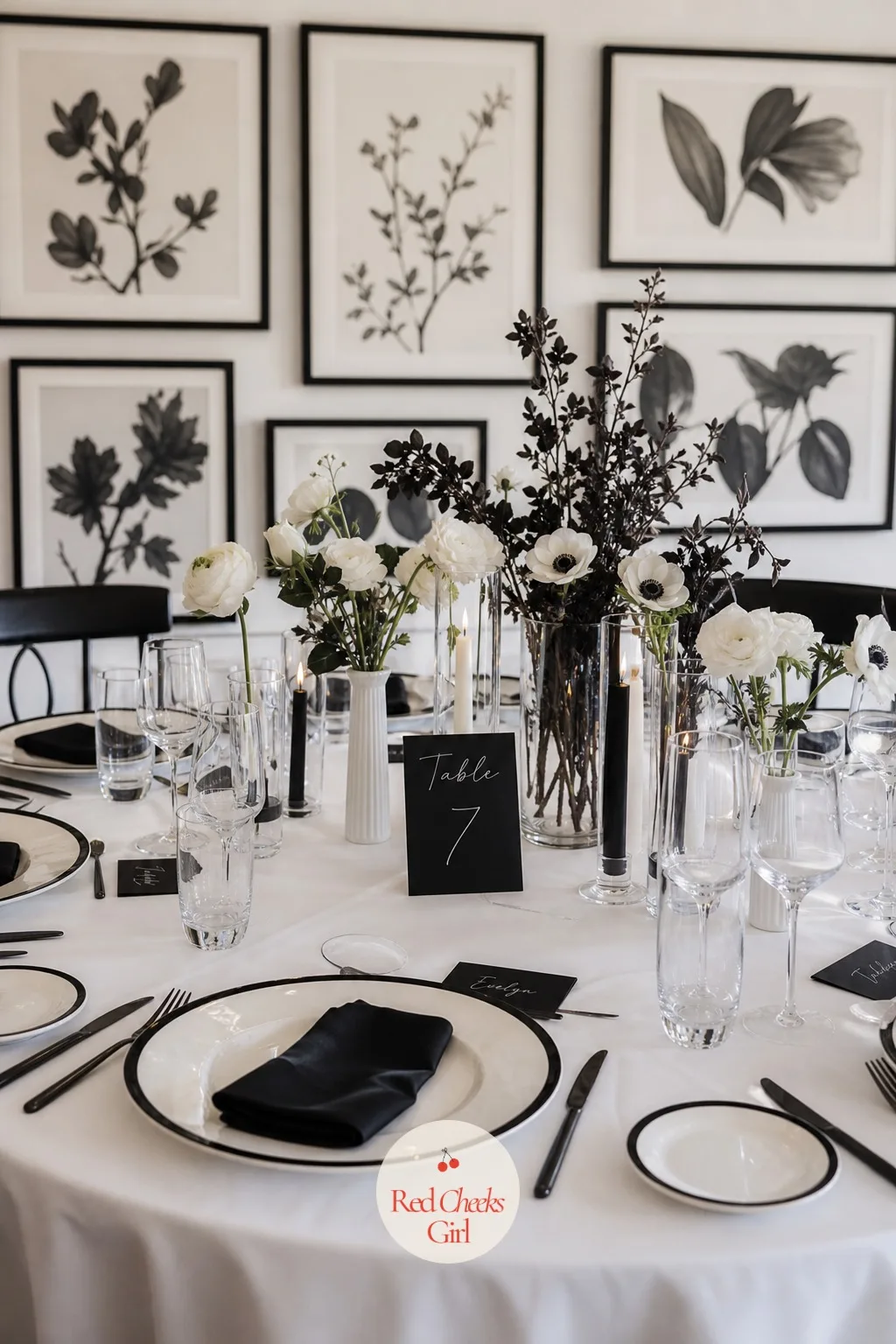 Monochrome Black and White Table — Black on a wedding table can feel like a funeral if it is not handled carefully. Minimalist wedding table decor