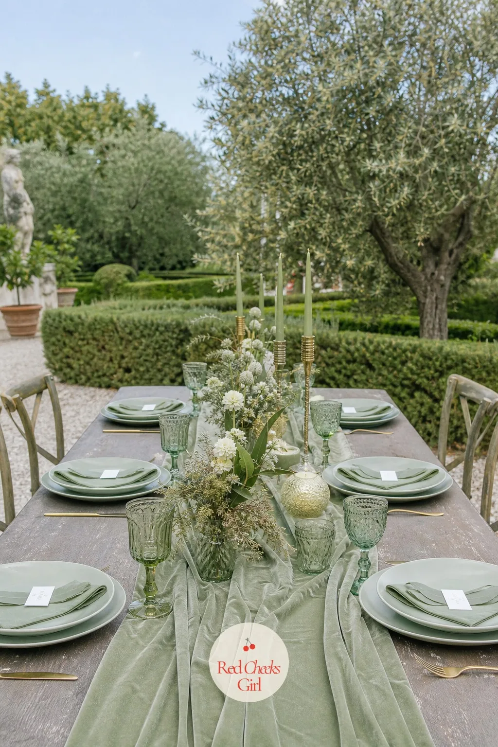 Sage Green Monochrome Table — White and black can feel severe for a garden wedding that wants some warmth left in it. Minimalist wedding table decor