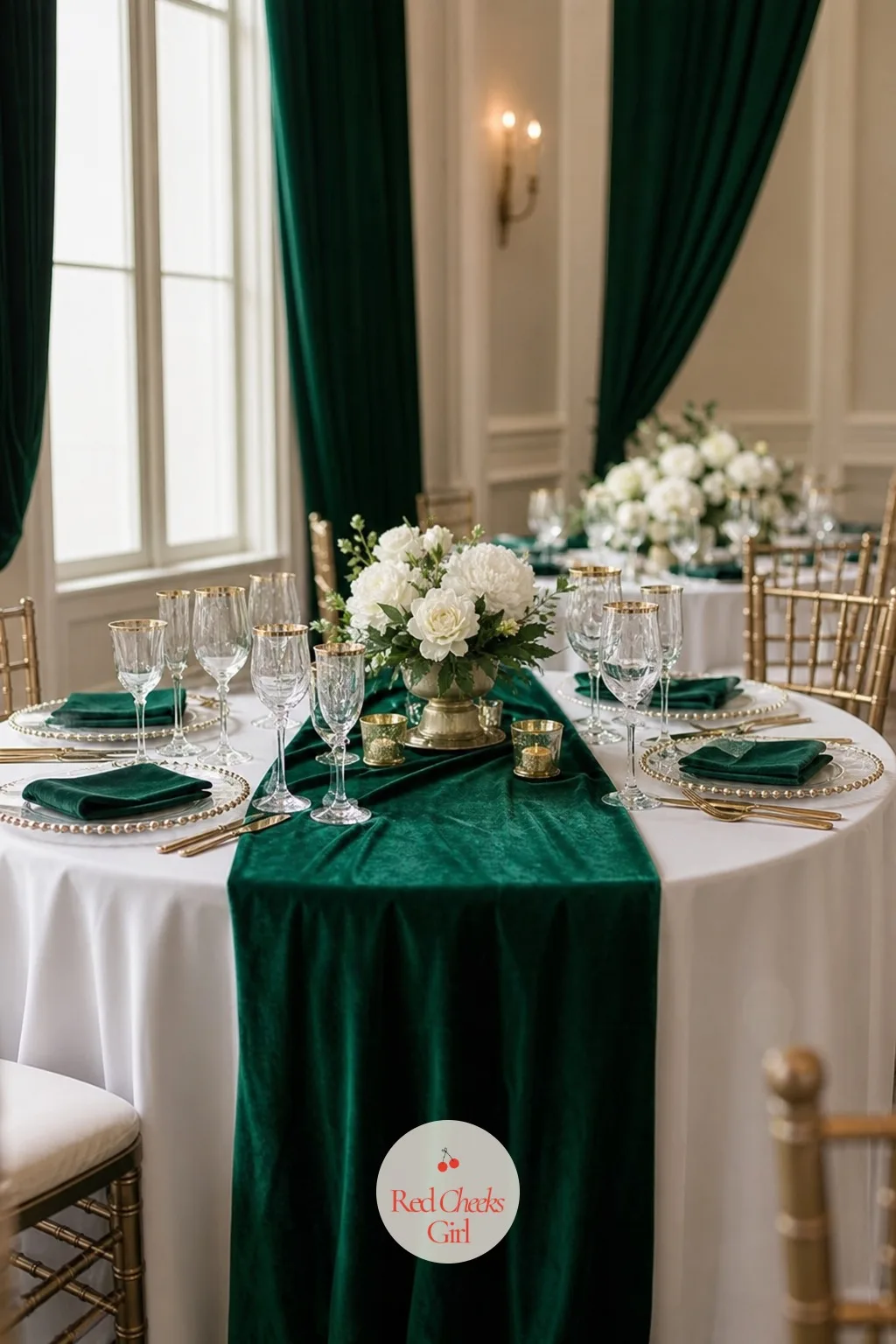 Velvet Table Runner in Deep Emerald — White on white can feel like it needs one more thing to hold it together. Minimalist wedding table decor