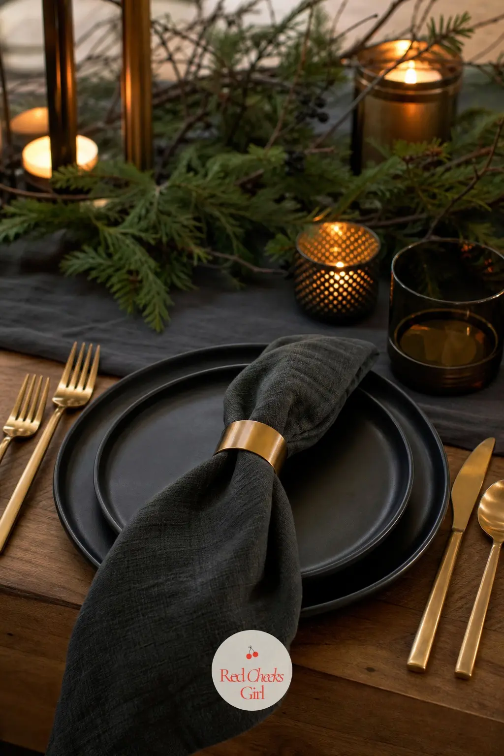 A Single Branch Centerpiece And One Architectural Place Setting — One low stone vase, one dramatic branch arranged slightly off centre, that is the whole