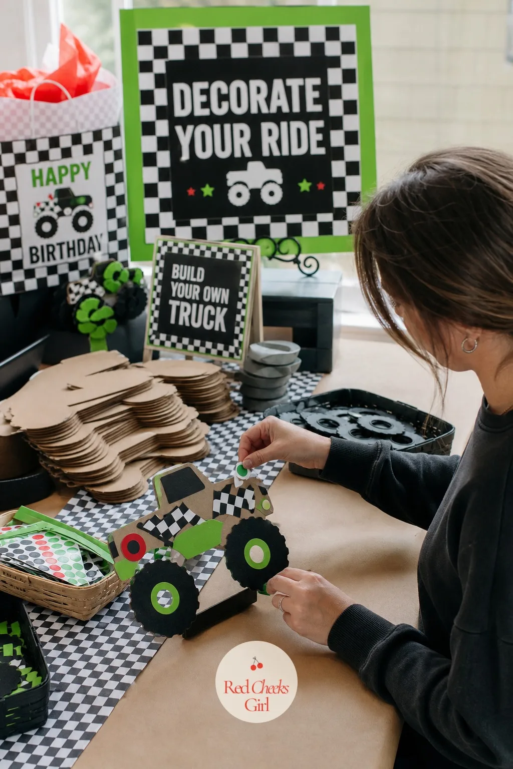 Build-Your-Own Truck Decorating Station — Give the quieter guests somewhere to land between the loud games. Monster truck birthday party ideas